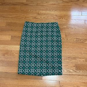 JCrew pink and green pattern pencil skirt